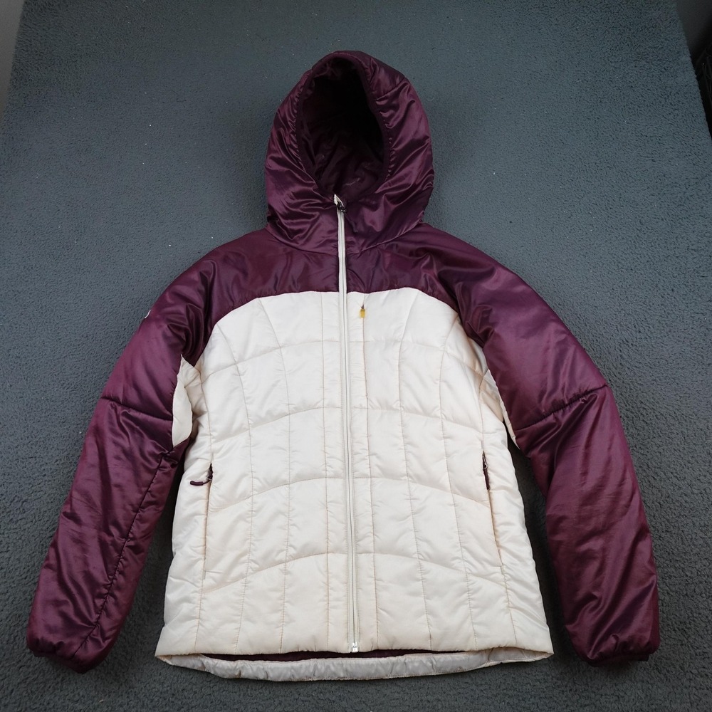 Marmot Jacket Womens Medium Purple Hooded Down Quilted Ski Full Zip Colorblock